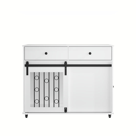White bar cart with black accents on a white background