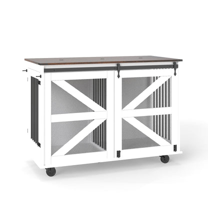 Portable workbench with wooden top and metal frame on a white background