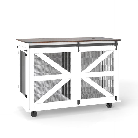 Portable workbench with wooden top and metal frame on a white background