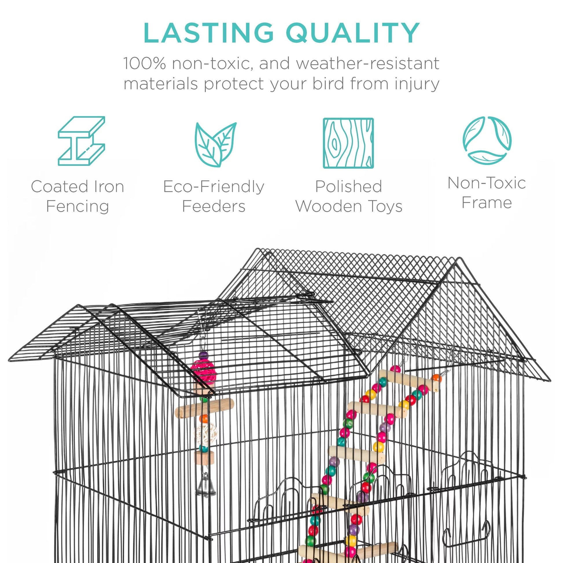 Bird cage with features highlighted on a white background