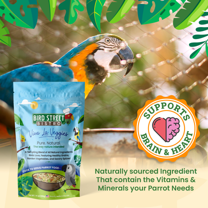 Bird Street Bistro Viva La Veggies package with a parrot and leaf graphics