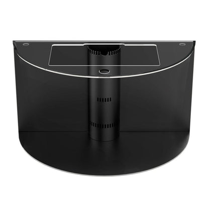 Black curved desk with transparent top on a white background