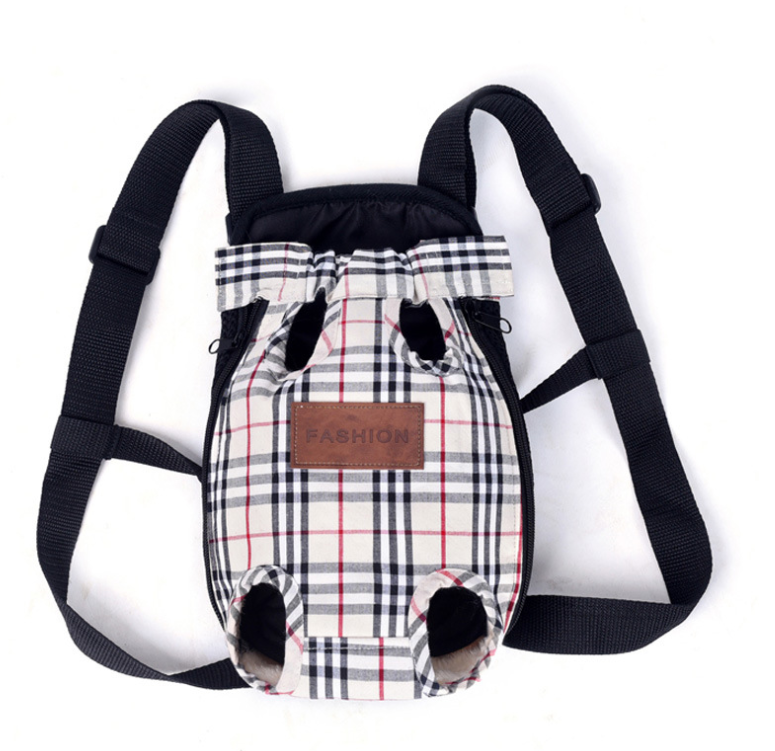 Pet carrier with plaid pattern and 'Fashion' label on a white background