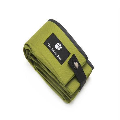 Green pet mat with a black border and 'Cat Litter Box' label on a white background