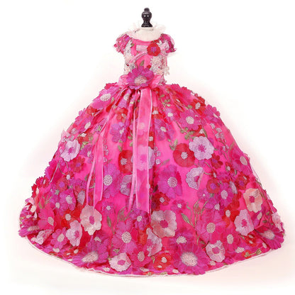 Pink floral dress on a mannequin against a white background