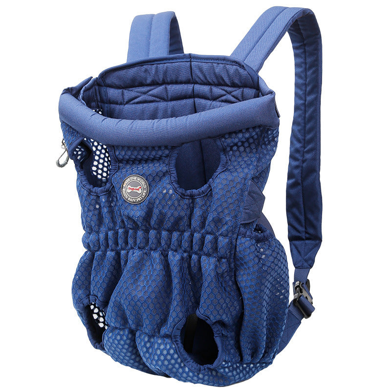 Blue pet carrier backpack on a white background