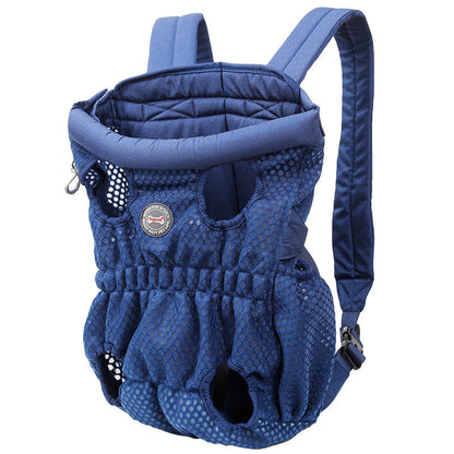 Blue pet carrier backpack on a white background