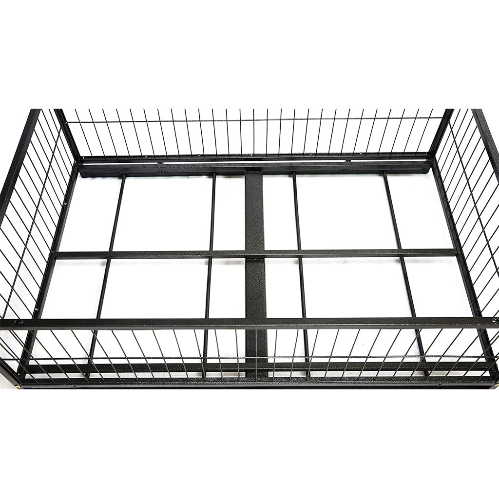 Black metal wire cage on a white background