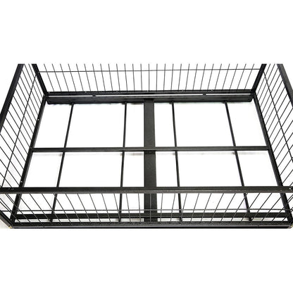 Black metal wire cage on a white background