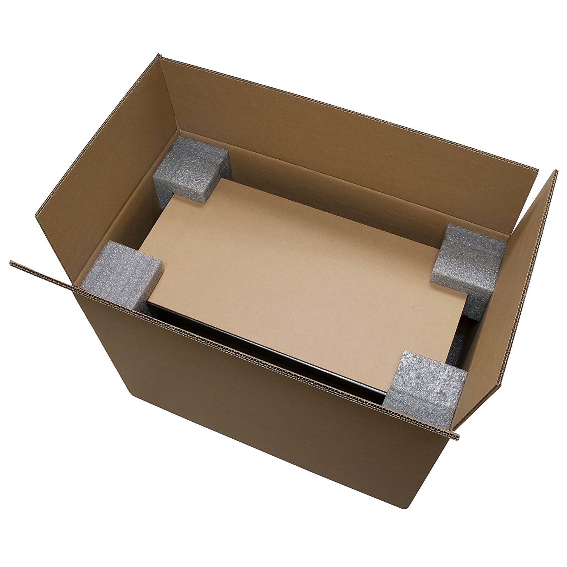 Cardboard box with foam padding on a white background