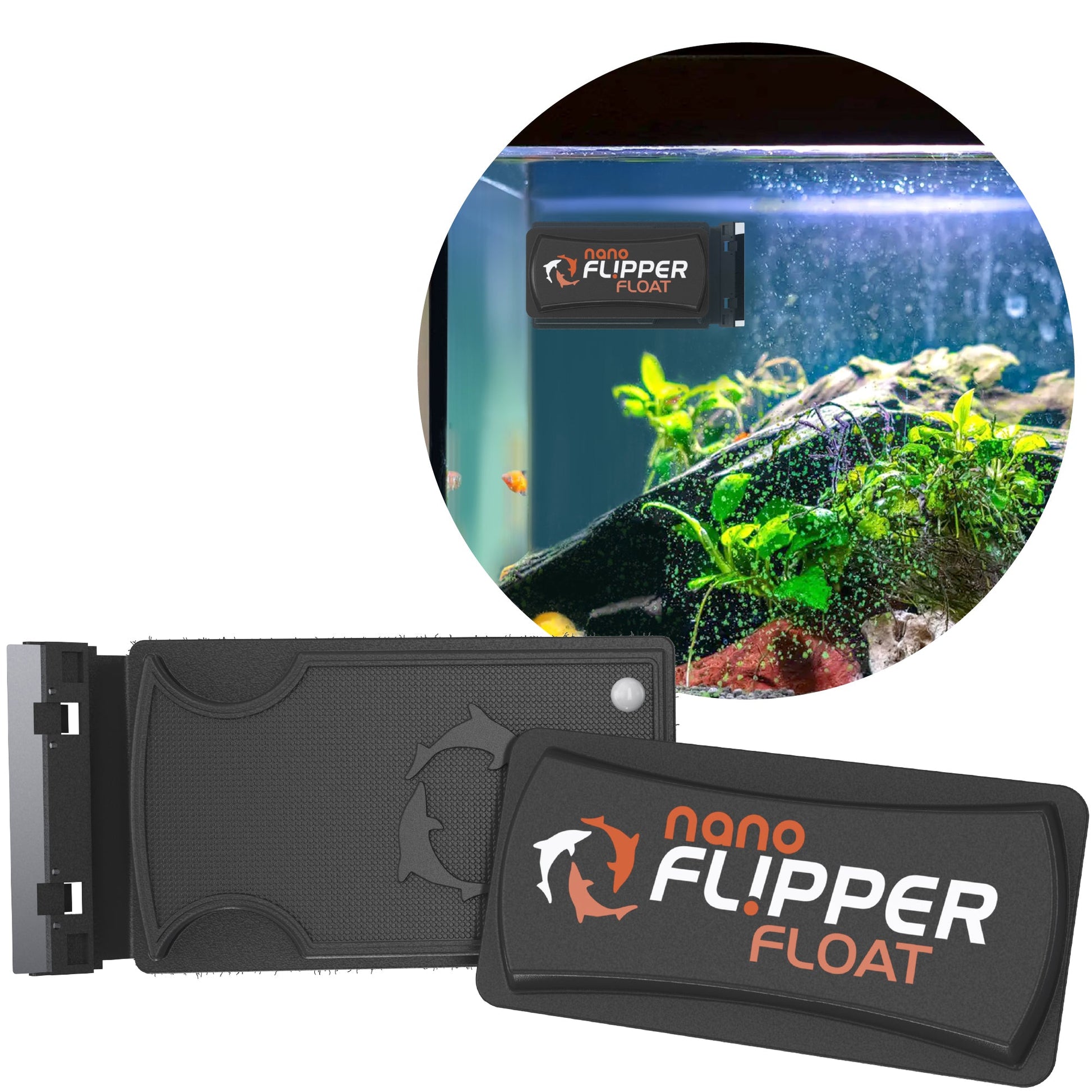 Flipper Float nano product with aquarium background