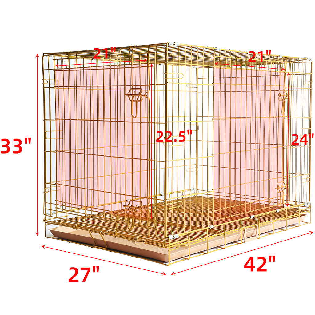 Dog crate with dimensions marked on a white background