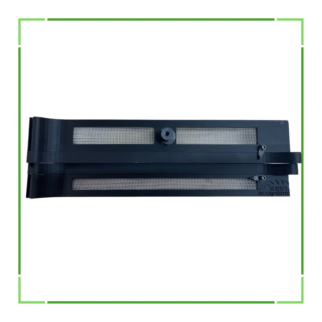 Black rectangular filter with mesh on a white background