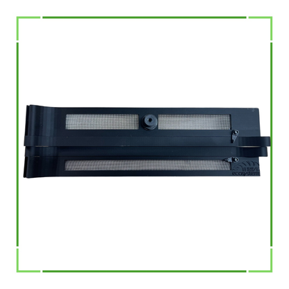 Black rectangular filter with mesh on a white background