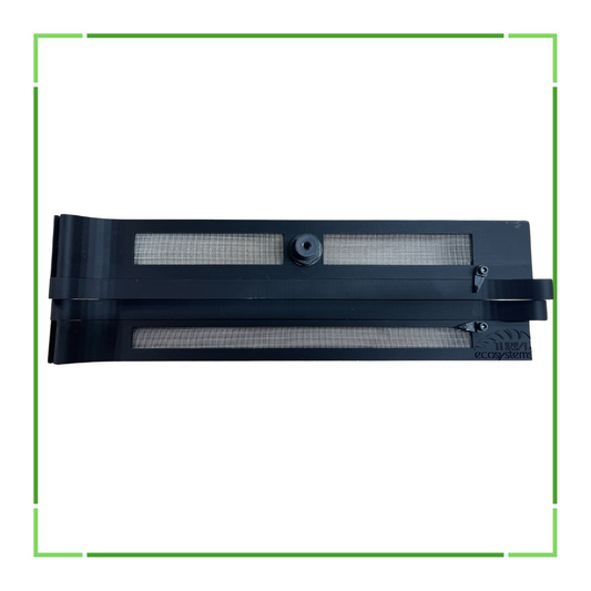 Black rectangular filter with mesh on a white background