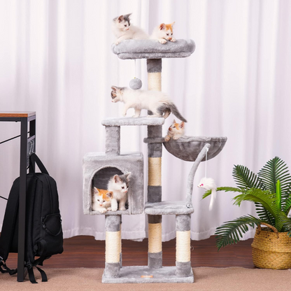 Cozy Cat Tree for Small Cats with Plush Hammock