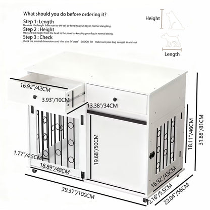 Measurement chart for a dog crate with dimensions labeled