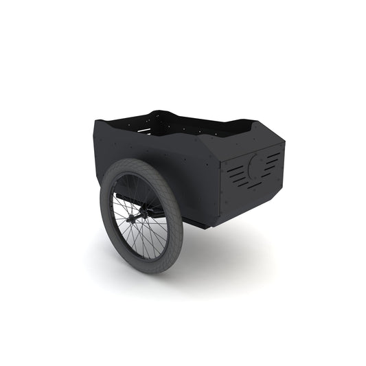 Black metal cart with a wheel on a white background