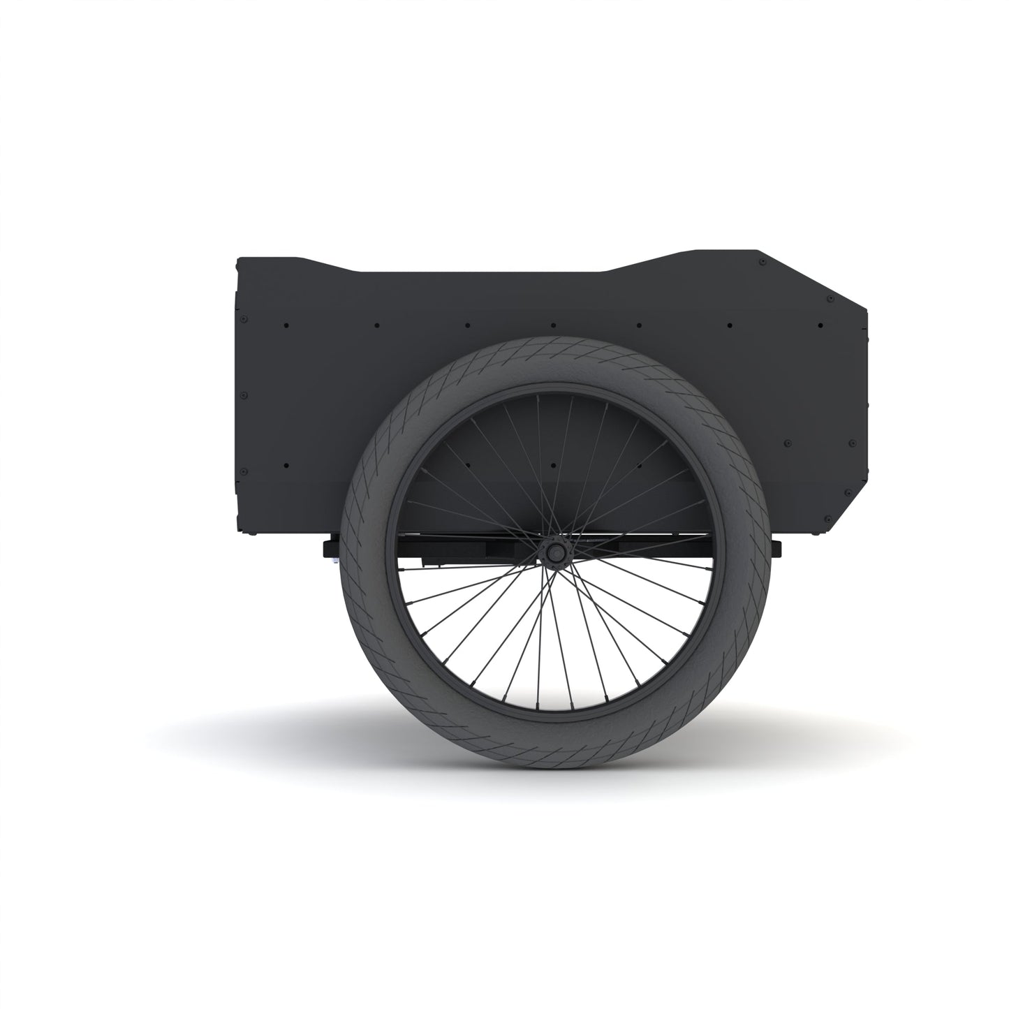 Black bicycle trailer with a wheel on a white background