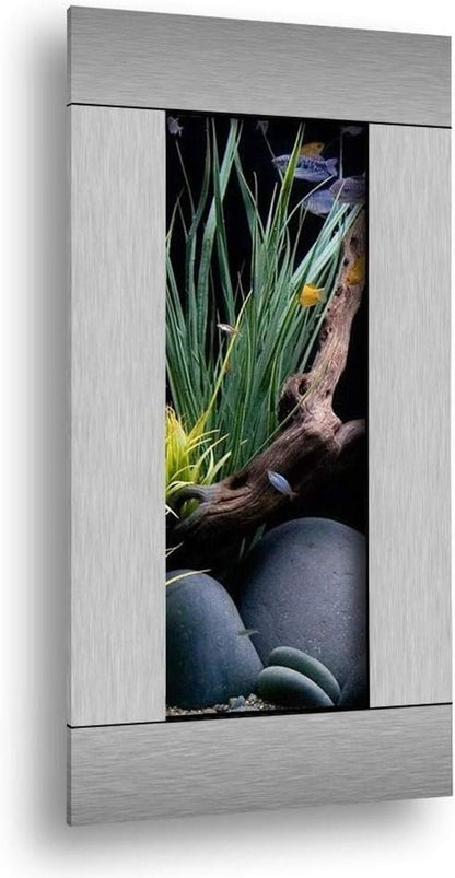 Framed artwork with a nature-themed scene of plants and rocks on a white background