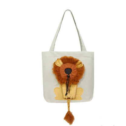 Tote bag with a lion design on a white background