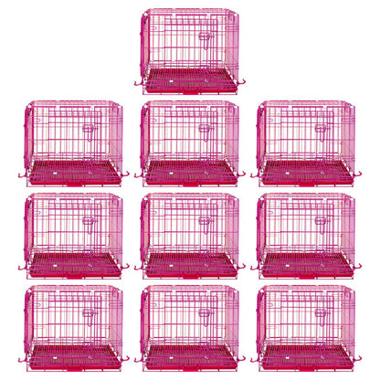Nine pink pet crates arranged in a 3x3 grid on a white background.