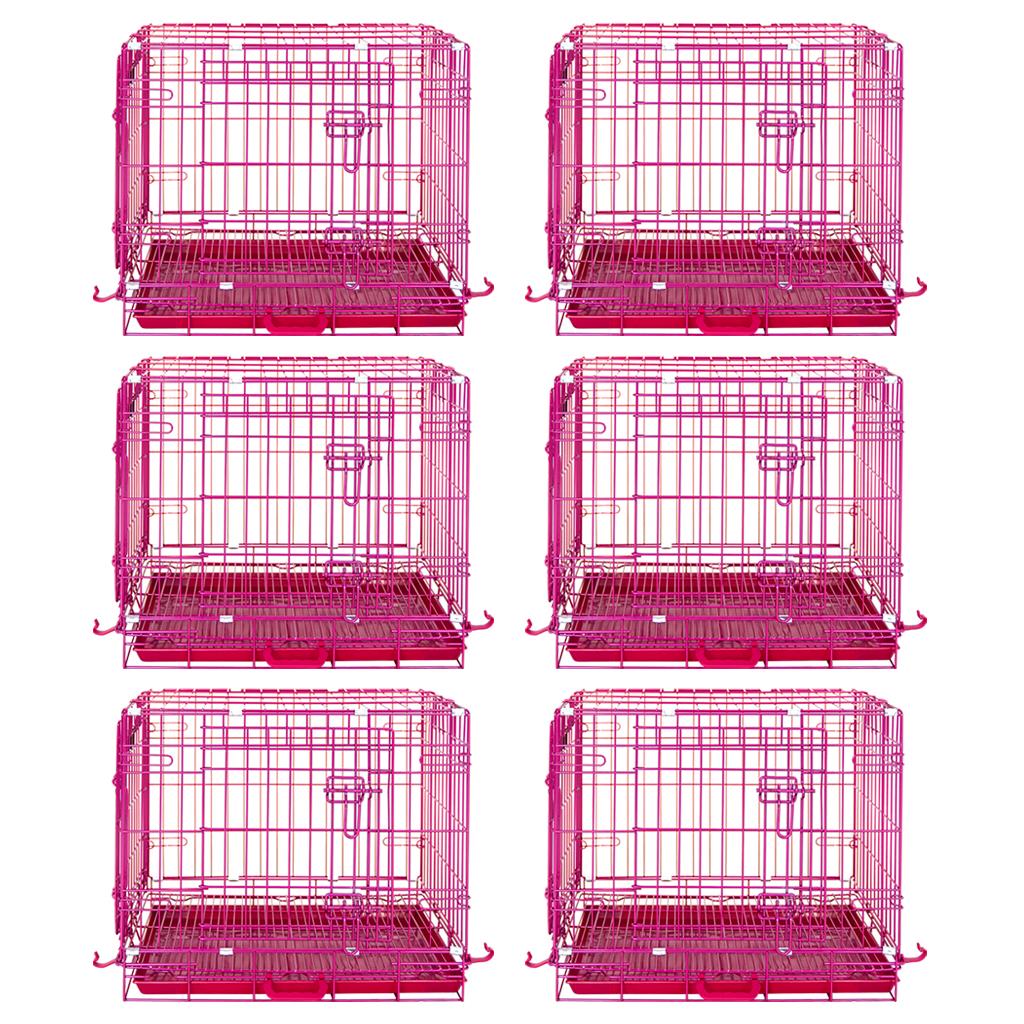 Six pink pet crates on a white background