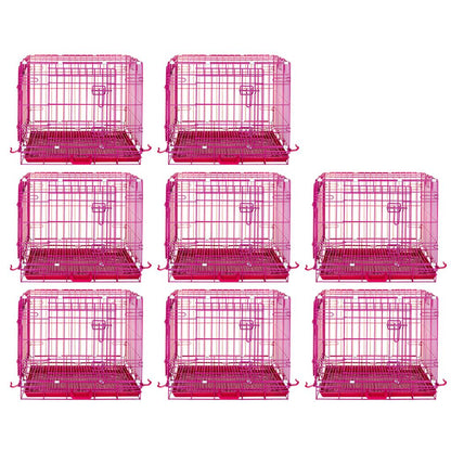 Set of eight pink pet crates on a white background