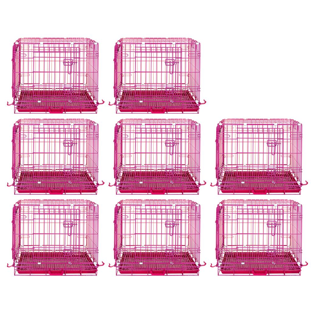 Set of eight pink pet crates on a white background