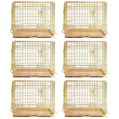 Set of six gold bird cages on a white background