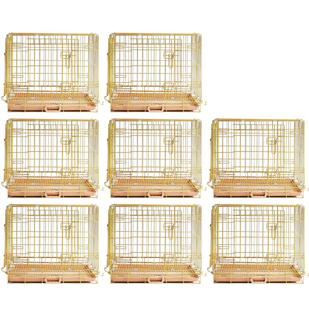 Set of gold bird cages on a white background