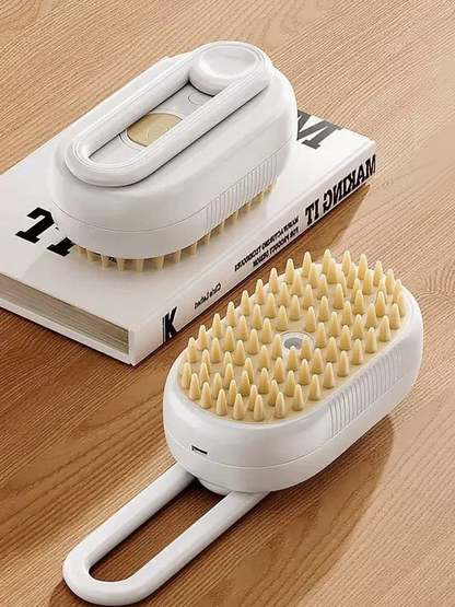 Two white cleaning brushes with bristle heads on a wooden surface.