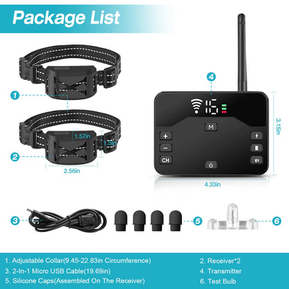 2 In 1 Wireless Electric Dog Fence Waterproof Pet Shock Boundary Containment System Electric Training Collar with 2 Receiver Collars for Small Medium