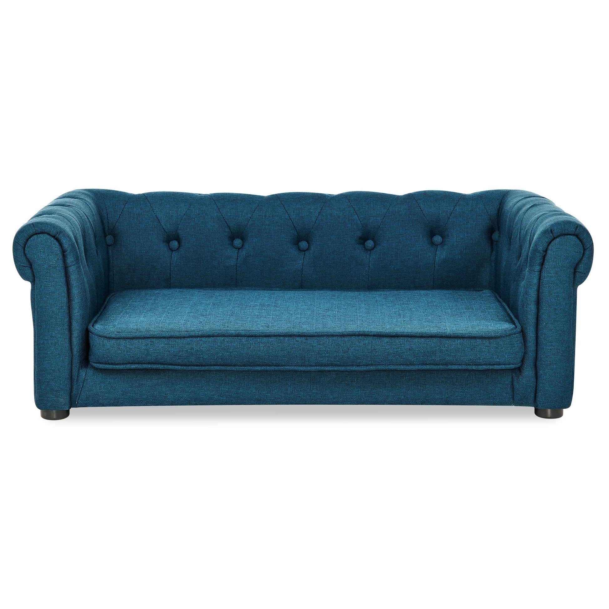 Blue tufted sofa on a white background