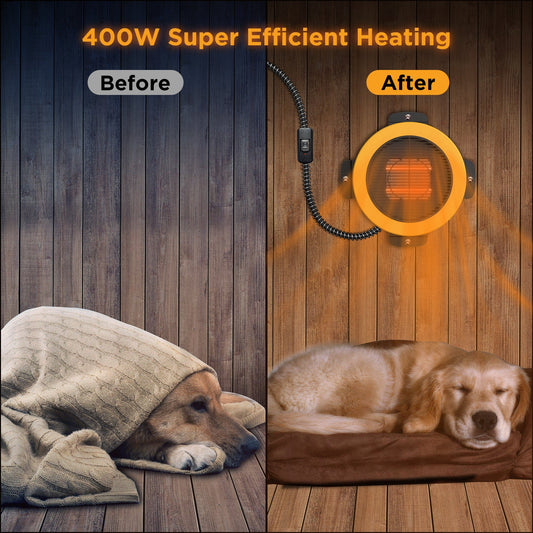 Before and after comparison of a dog using a heating pad with 400W super efficient heating.
