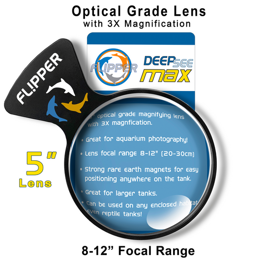 Flipper Deep See Max optical grade lens with 3X magnification on a white background