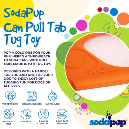 SodaPup Can Pull Tab Tug Toy packaging with colorful design and product image.