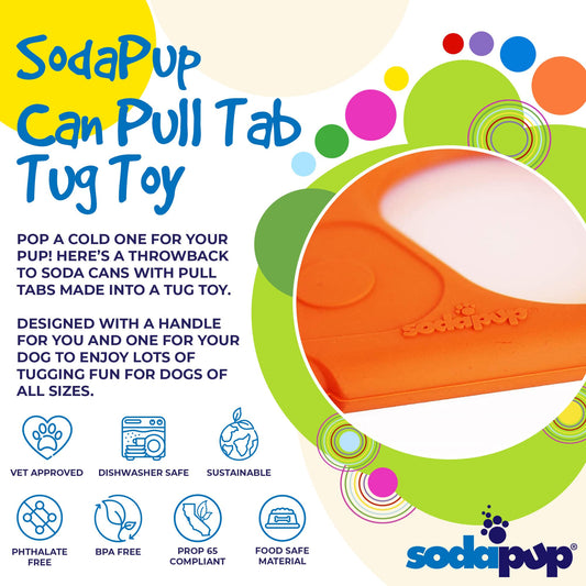 SodaPup Can Pull Tab Tug Toy packaging with colorful design and product image.