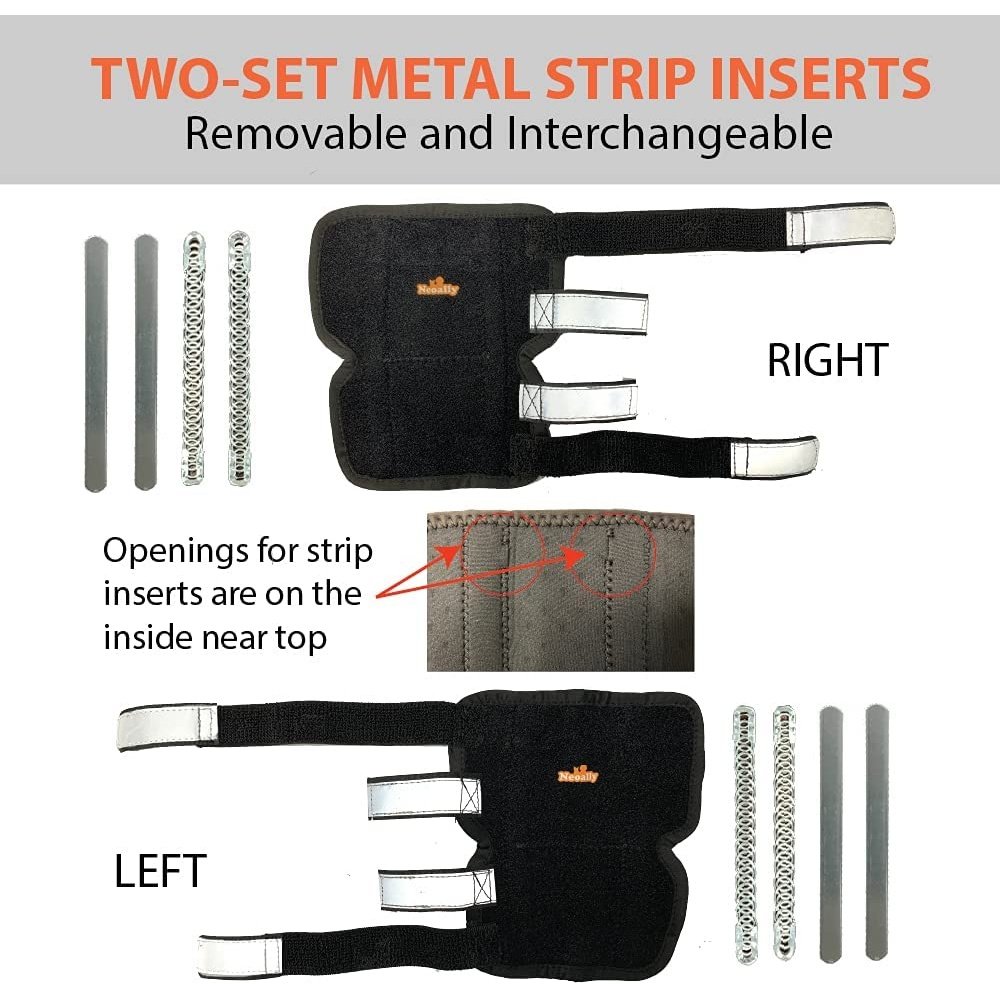 Two sets of metal strip inserts with a black holder on a white background.