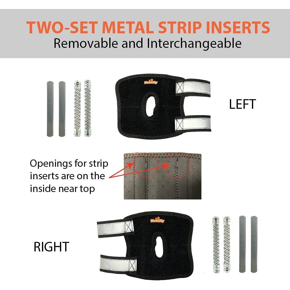 Knee brace with metal strip inserts on a white background