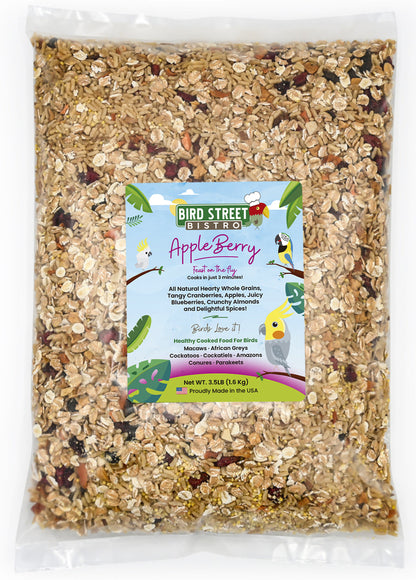 Bag of Bird Street Pet Co. bird seed with a label on a white background