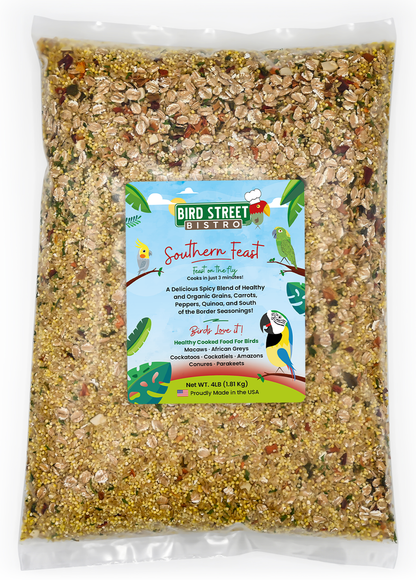 Bird seed package with a label on a white background