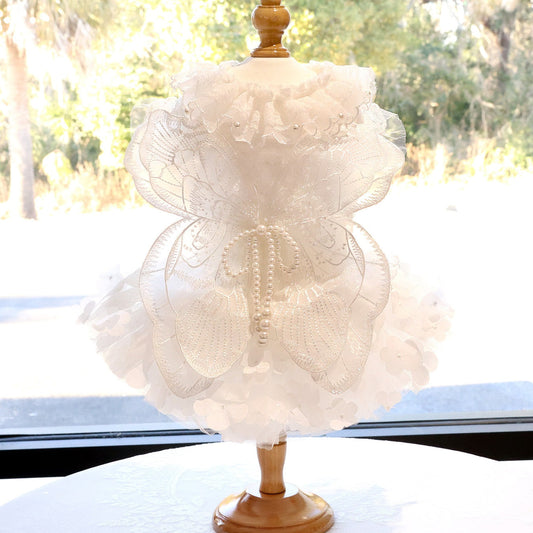Dog Dress White Butterfly Lace Wedding