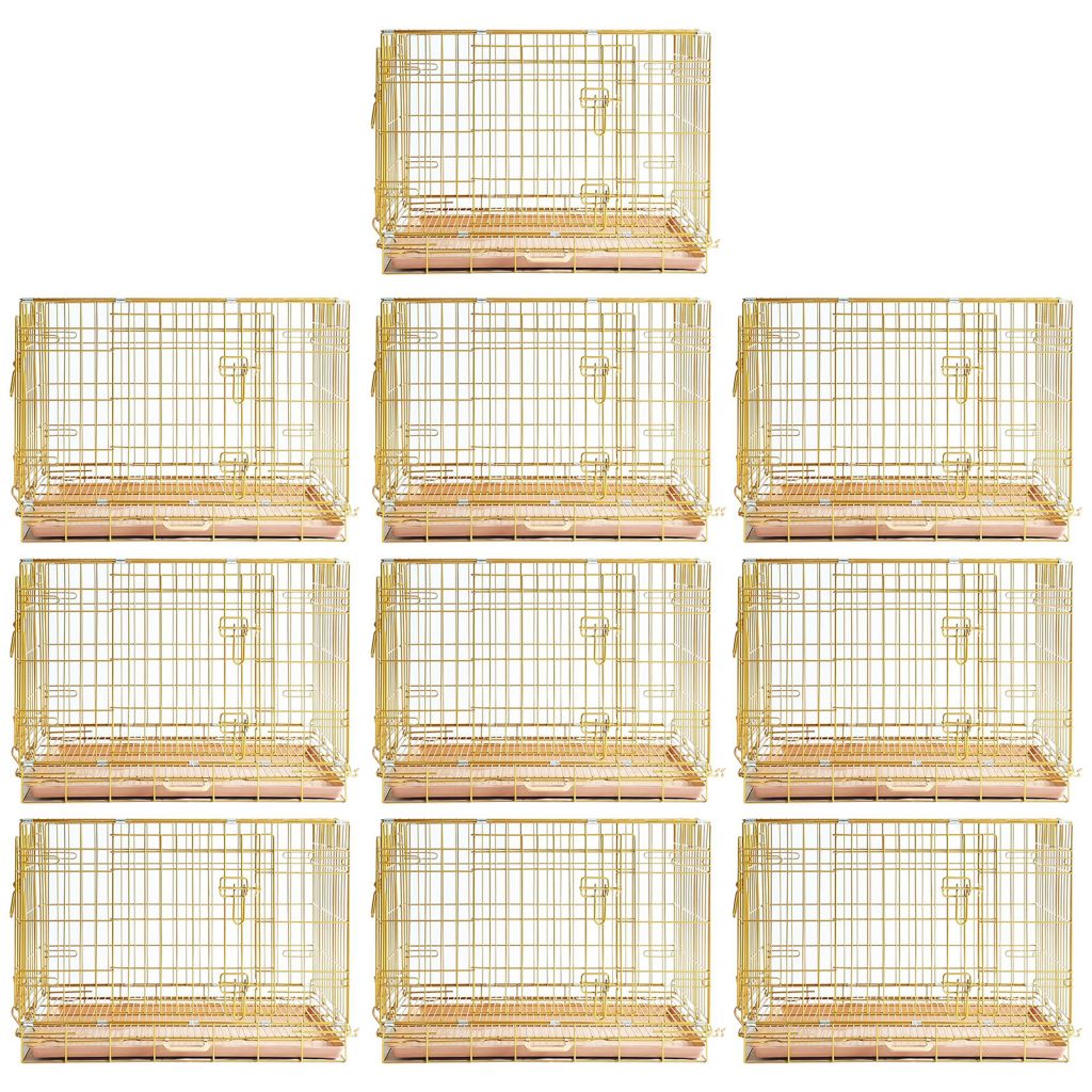 Set of gold bird cages on a white background