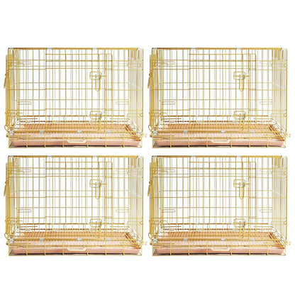 Four gold pet cages on a white background