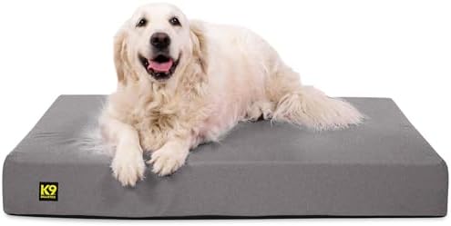 K9 Ballistics Tough Ripstop Orthopedic Rectangle Dog Bed Removable Washable Cover, Solid Orthopedic Foam for Large Dogs 40"x34", Obsidian Black
