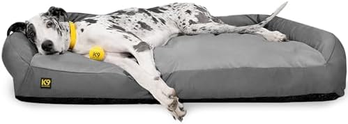 K9 Ballistics Tough Bolster Nesting Pillow Sofa Dog Bed with Removable Washable Cover - Durable, Water Resistant with Nonskid Bottom - Large, Titanium Premium Finish