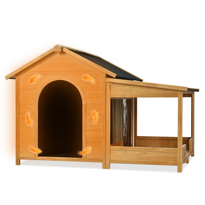 Wooden pet house with a covered porch on a white background
