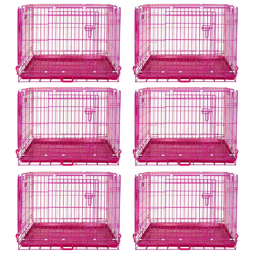 Six pink pet crates on a white background
