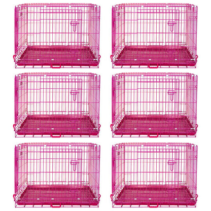 Six pink pet crates on a white background